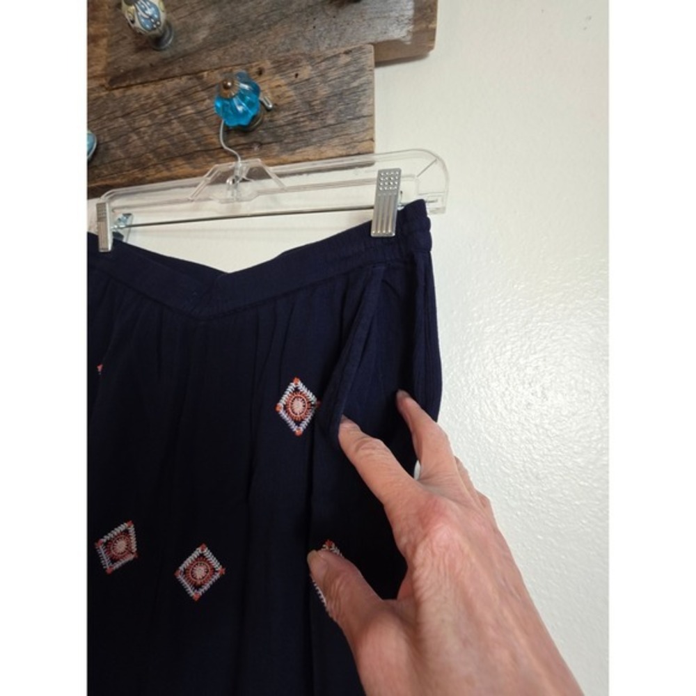 Sundance Navy Blue Embroidered Small Wide Leg Boho Pants Elastic Waist Gauzey - Picture 6 of 16